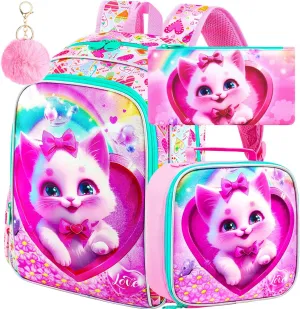 16" Girls Backpack, 3Pcs Kids Bookbag with Lunch Box, School Backpacks for Elementary Preschool Kindergarten