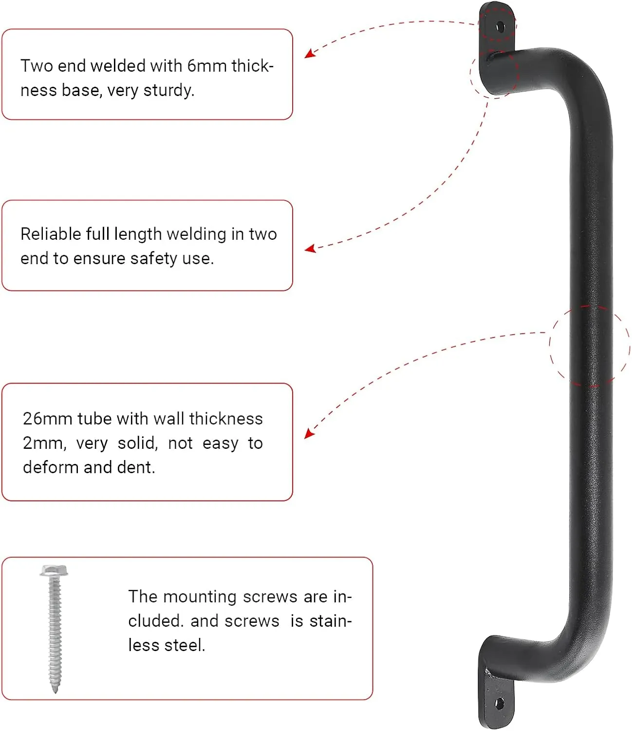 17 Inch Black Metal Playground Accessories Safety Handles Pack of 6- Playset Grab Handles, Swing Sets Hand Grips, Grab Rail Monkey Bar for Playhouse, Treehouse