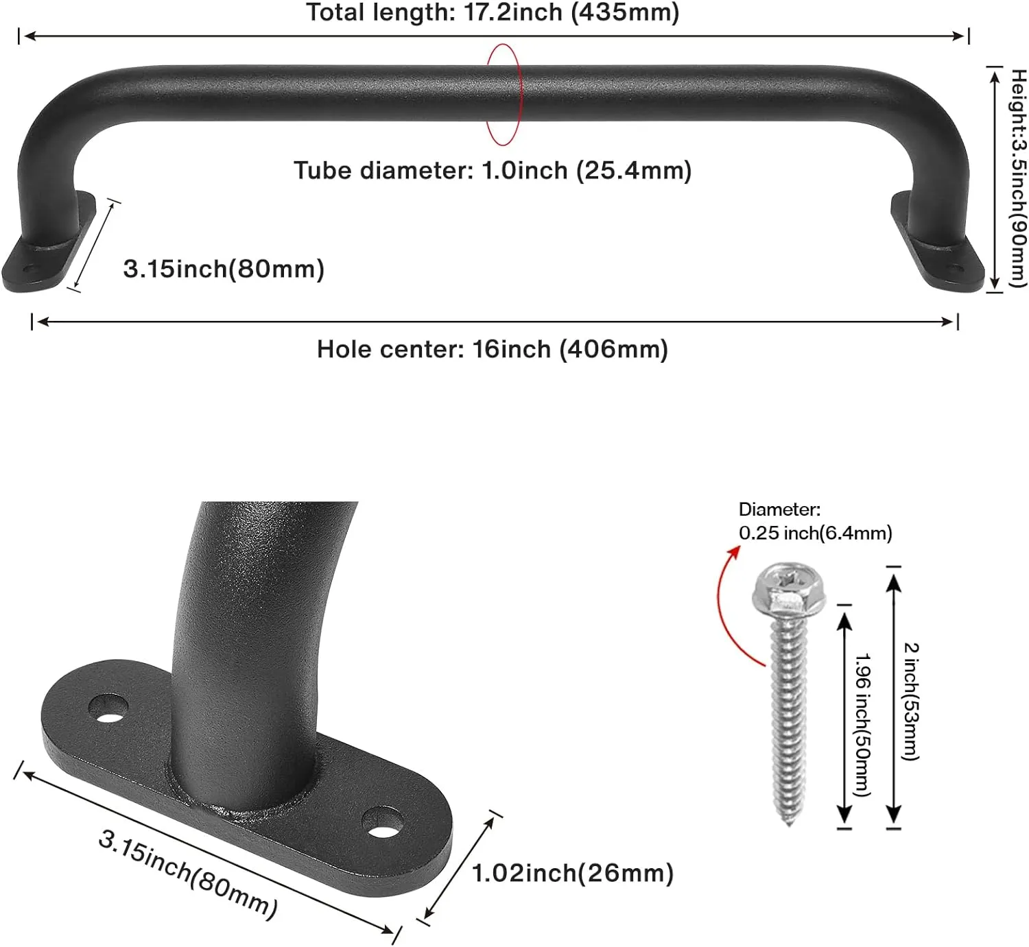 17 Inch Black Playground Handles Metal Set of 2 - Playset Safety Handles, Swing Sets Accessories Grab Handle, Indoor Kids Climbing Monkey Bar for Playhouse, Treehouse, Jungle Gym