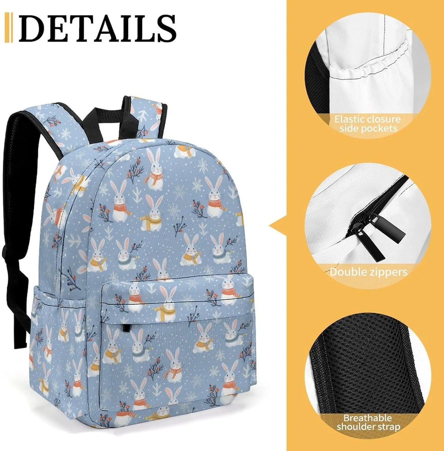 17 Inch Laptop Backpack Cute Cartoon Bunny Winter Snowflakes Teen Girls Boys School Backpack Bags Travel Bookbag Back Pack Outdoor Daypack for Women Men