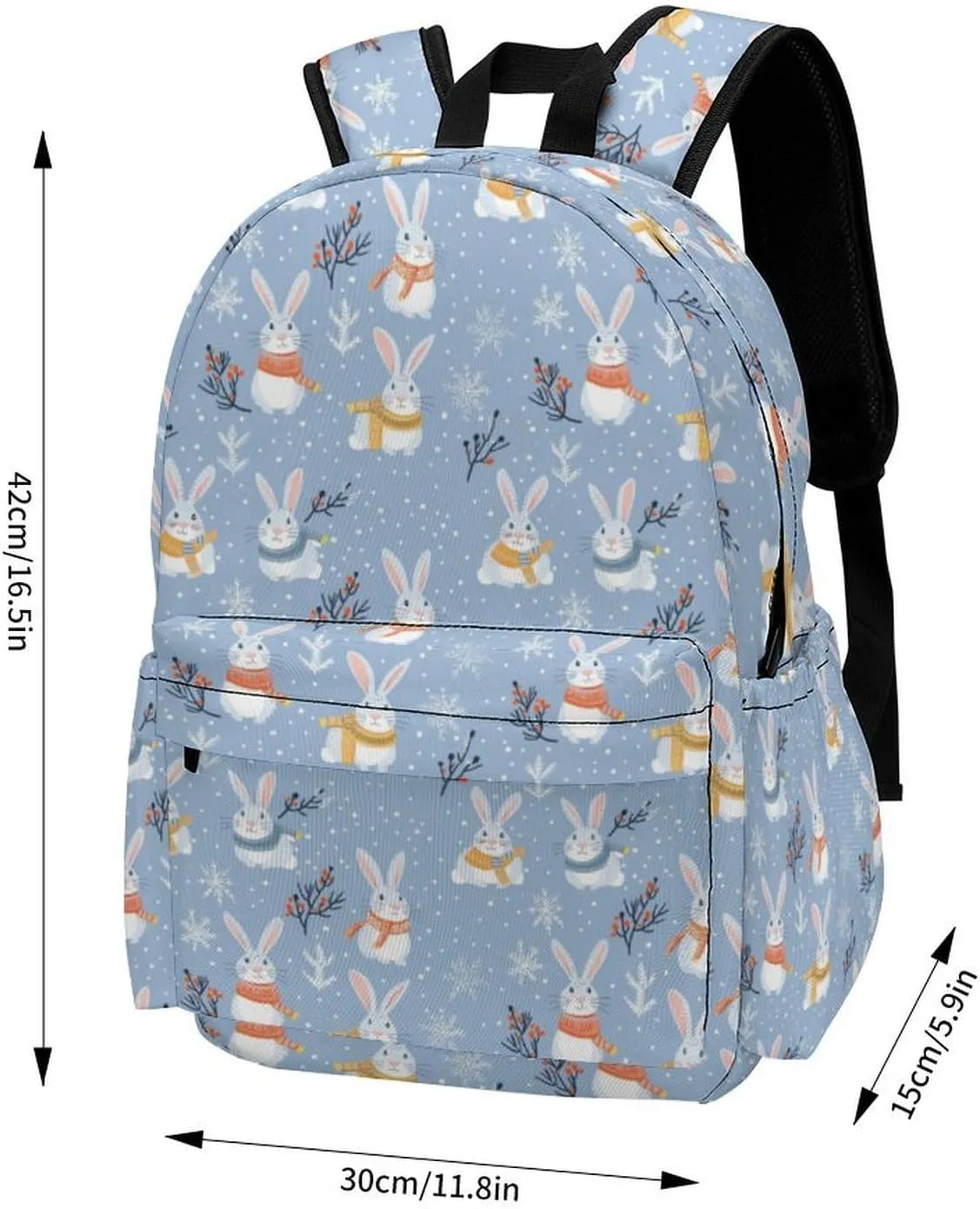 17 Inch Laptop Backpack Cute Cartoon Bunny Winter Snowflakes Teen Girls Boys School Backpack Bags Travel Bookbag Back Pack Outdoor Daypack for Women Men