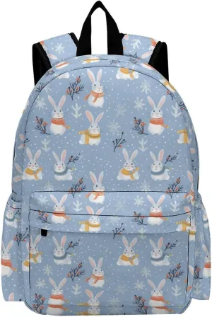 17 Inch Laptop Backpack Cute Cartoon Bunny Winter Snowflakes Teen Girls Boys School Backpack Bags Travel Bookbag Back Pack Outdoor Daypack for Women Men