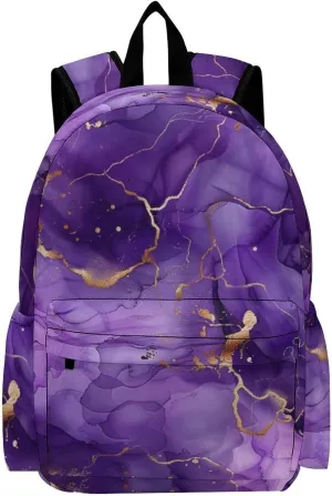17 Inch Laptop Backpack Purple Liquid Gold Marble Teen Girls Boys School Backpack Bags Travel Bookbag Back Pack Outdoor Daypack for Women Men
