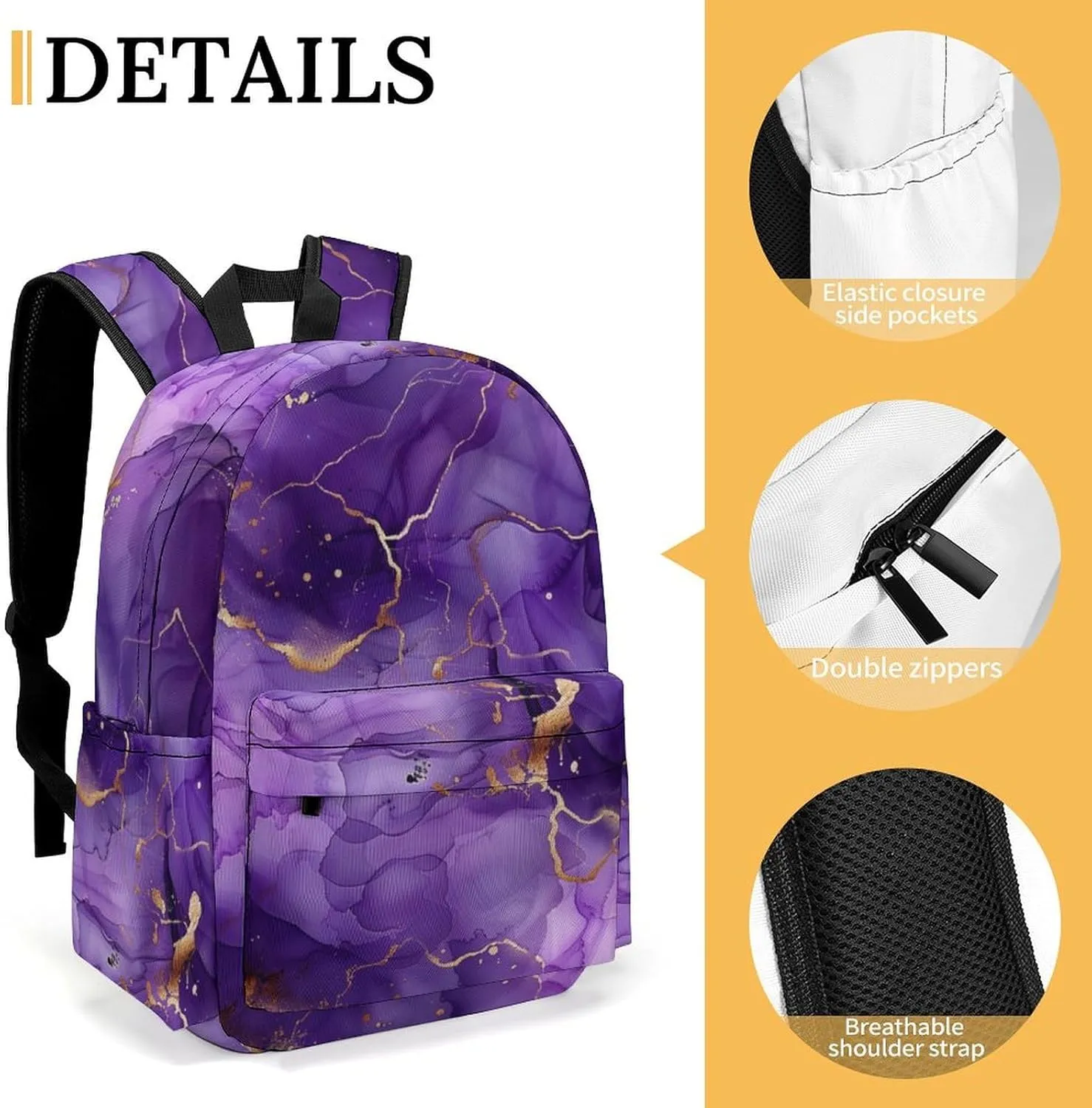 17 Inch Laptop Backpack Purple Liquid Gold Marble Teen Girls Boys School Backpack Bags Travel Bookbag Back Pack Outdoor Daypack for Women Men