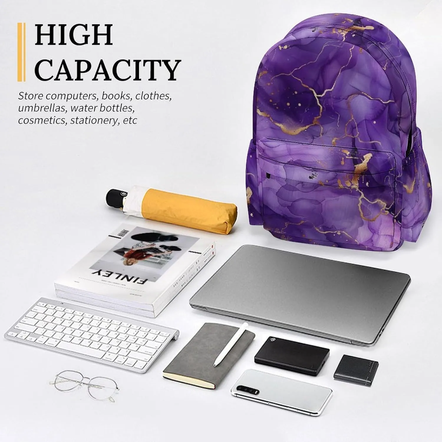 17 Inch Laptop Backpack Purple Liquid Gold Marble Teen Girls Boys School Backpack Bags Travel Bookbag Back Pack Outdoor Daypack for Women Men