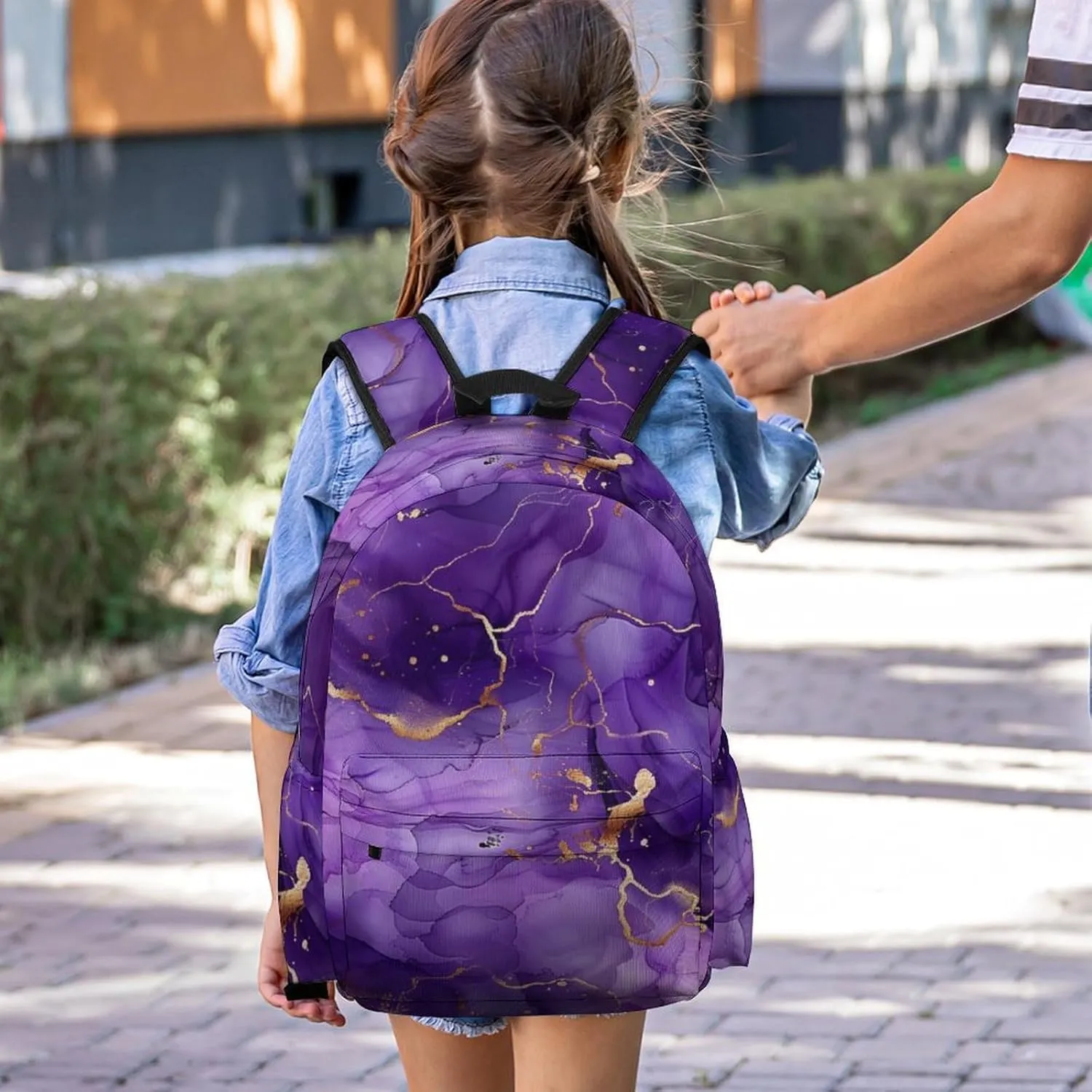 17 Inch Laptop Backpack Purple Liquid Gold Marble Teen Girls Boys School Backpack Bags Travel Bookbag Back Pack Outdoor Daypack for Women Men