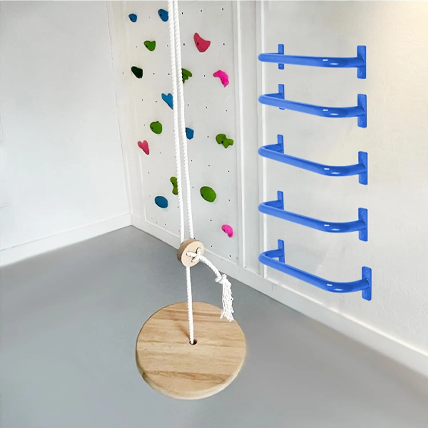17 Inch Set of 6 Glossy Blue Steel Playground Handles - Playset Accessories Grab Handles, Swingset Safety Grab Bars, Indoor Monkey Bars for Jungle Gym, Playhouse, Climbing Frame