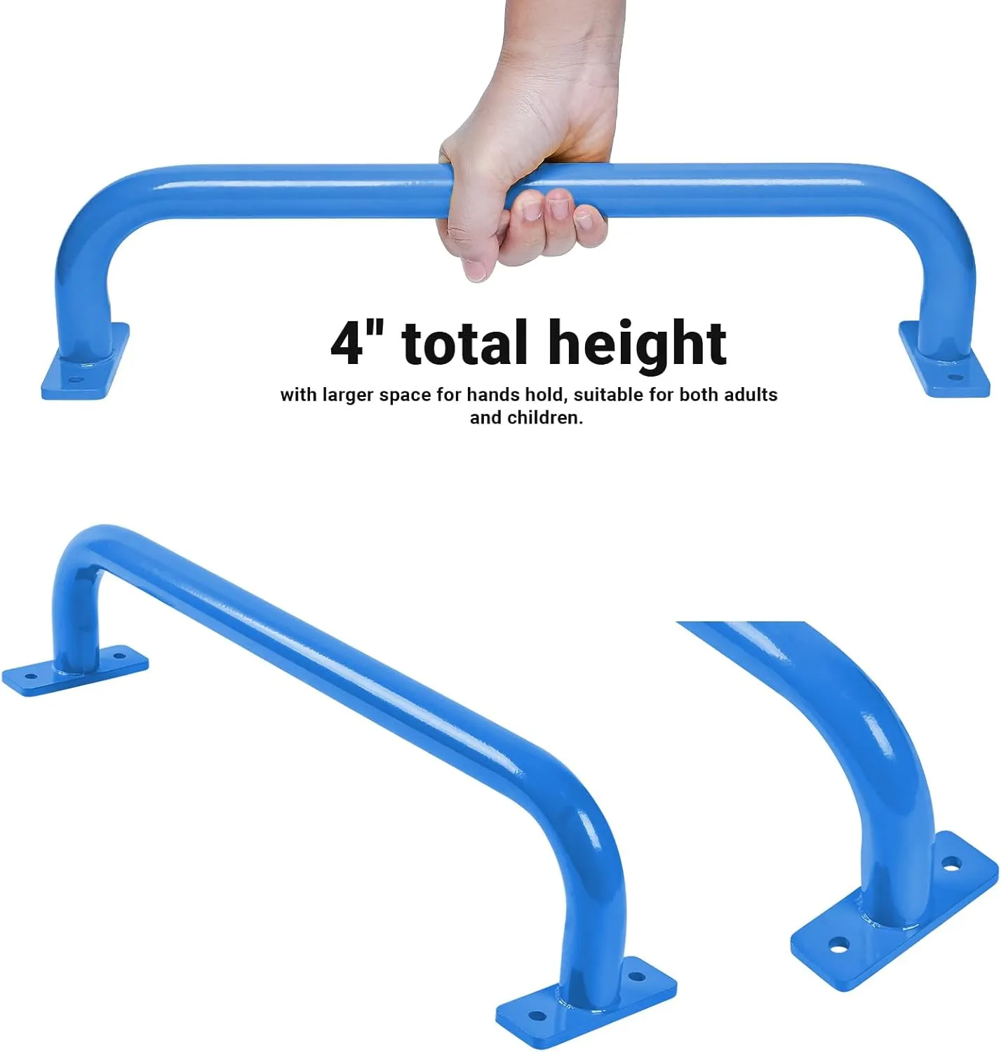 17 Inch Set of 6 Glossy Blue Steel Playground Handles - Playset Accessories Grab Handles, Swingset Safety Grab Bars, Indoor Monkey Bars for Jungle Gym, Playhouse, Climbing Frame
