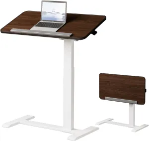 180° Tiltable Mobile Standing Desk, Overbed Table with Wheels, 25.6" - 40.5" Height Adjustable Bedside Table, Portable Rolling Computer Desk for Home Office, Hospital - Walnut Brown
