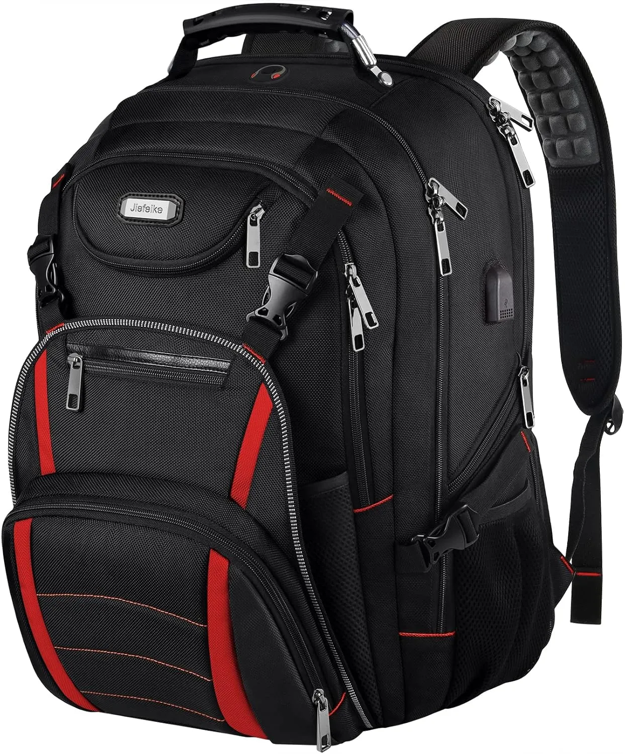 18.4 '' Laptop Backpack for Men,Women,55L Extra Large Travel Laptop Backpack with USB Charger Port,Headphone Hole,Chest Strap,TSA Friendly Flight Approved RFID Anti-theft Water Resistant Rugby Pocket