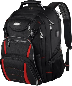18.4 '' Laptop Backpack for Men,Women,55L Extra Large Travel Laptop Backpack with USB Charger Port,Headphone Hole,Chest Strap,TSA Friendly Flight Approved RFID Anti-theft Water Resistant Rugby Pocket