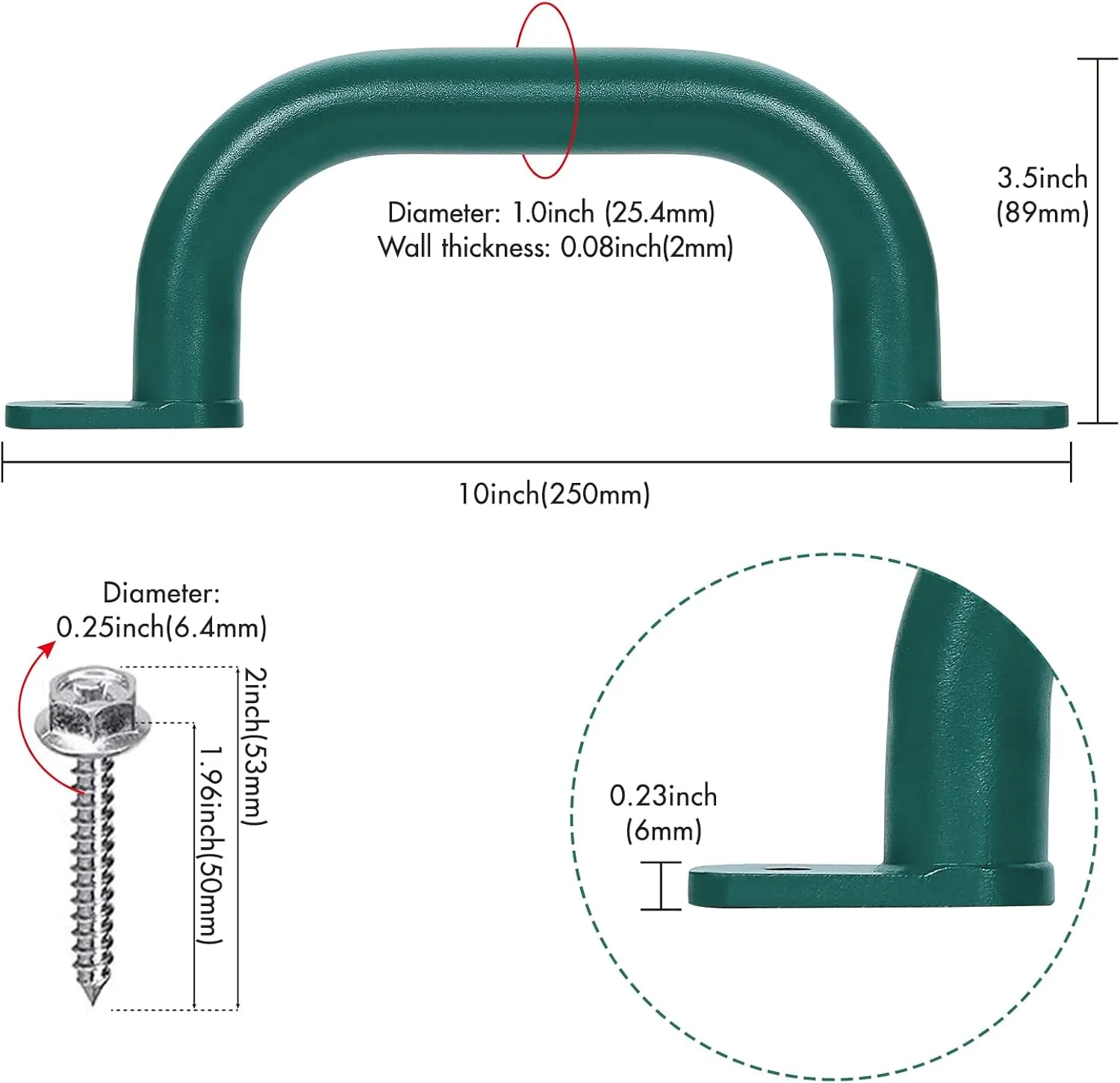 2 Pack 10'' Playground Accessories Handles Green, Outdoor Playset Grab Handles, Swing Set Hardware Kit Handles, Kids Grab Bar for Playhouse,Treehouse, Jungle Gym