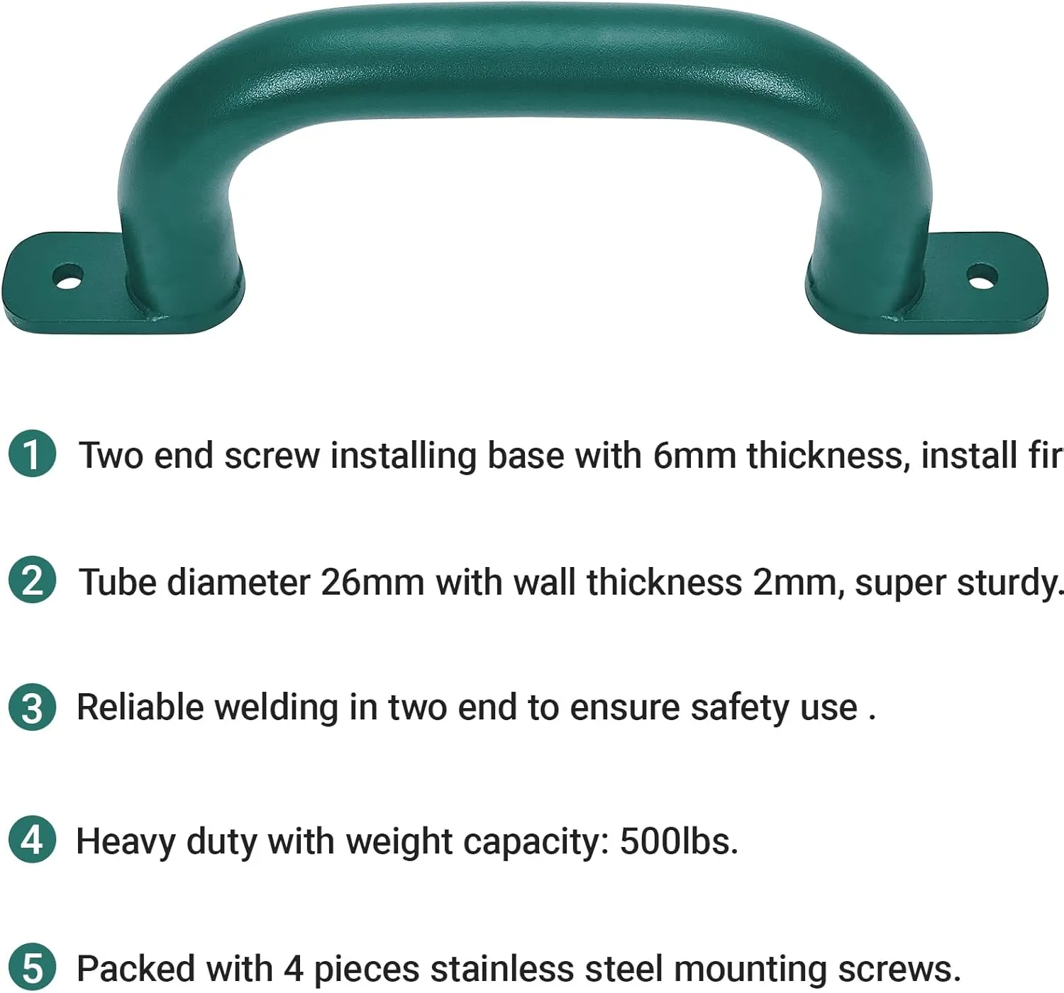 2 Pack 10'' Playground Accessories Handles Green, Outdoor Playset Grab Handles, Swing Set Hardware Kit Handles, Kids Grab Bar for Playhouse,Treehouse, Jungle Gym