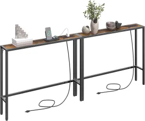 2 Pack Narrow Console Sofa Table with Charging Station, Skinny Behind Couch Table, 39.4"L x 5.9"W x 31.5"H, Long Entryway Tables for Living Room, Hallway, Foyer, Rusitc Brown CTHR968E01S2