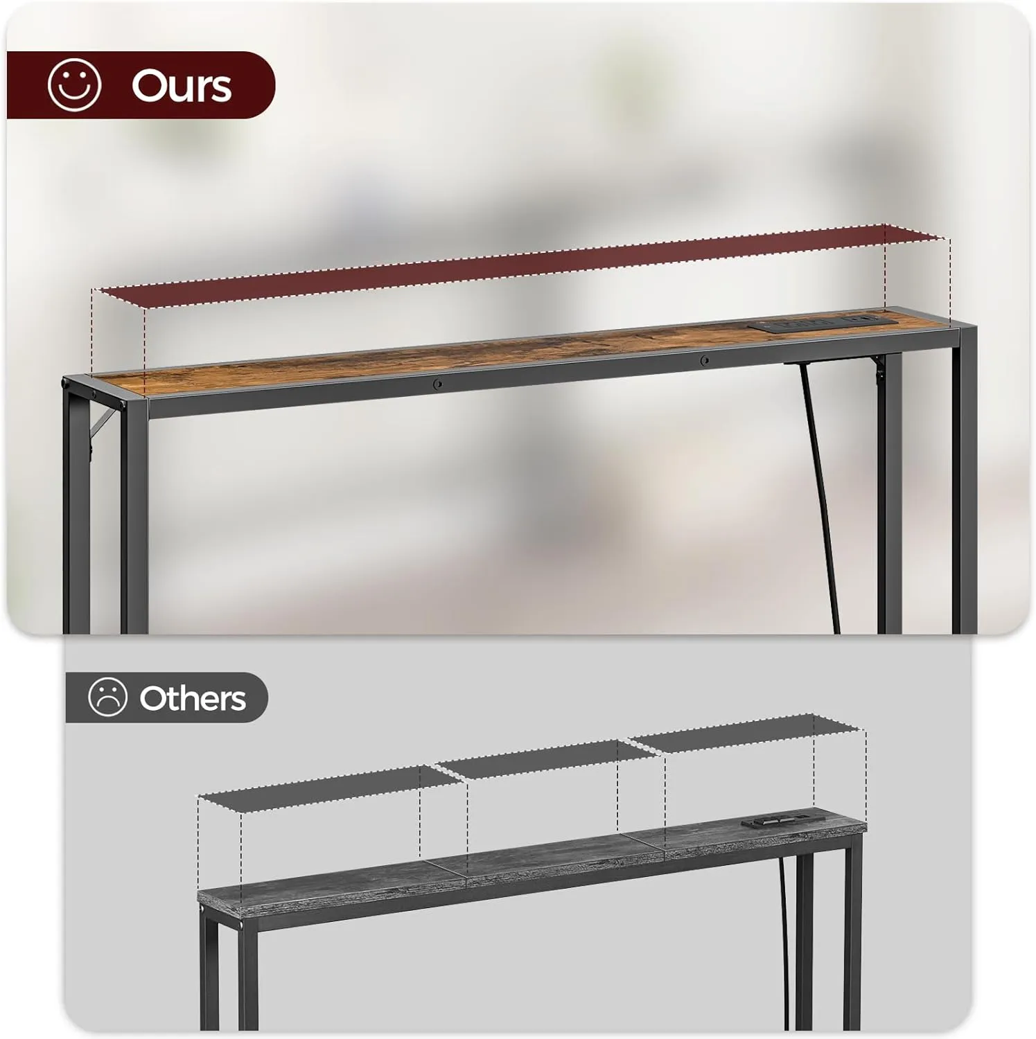 2 Pack Narrow Console Sofa Table with Charging Station, Skinny Behind Couch Table, 39.4"L x 5.9"W x 31.5"H, Long Entryway Tables for Living Room, Hallway, Foyer, Rusitc Brown CTHR968E01S2