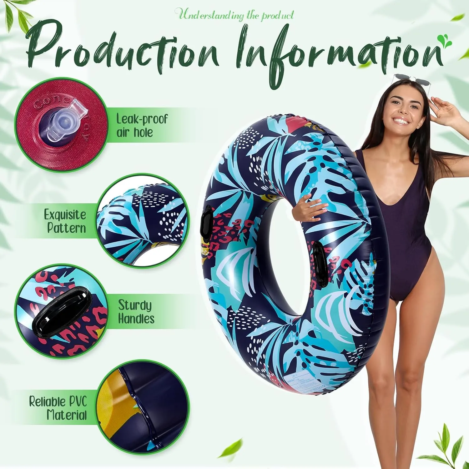 2 Pcs Large Adult Size Pool Ring Floats Swim Ring with Handles 47. 24 Inch Inflatable Swimming Pool Floats Tubes for Adults Teens Beach Summer Lounger Party