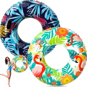 2 Pcs Large Adult Size Pool Ring Floats Swim Ring with Handles 47. 24 Inch Inflatable Swimming Pool Floats Tubes for Adults Teens Beach Summer Lounger Party