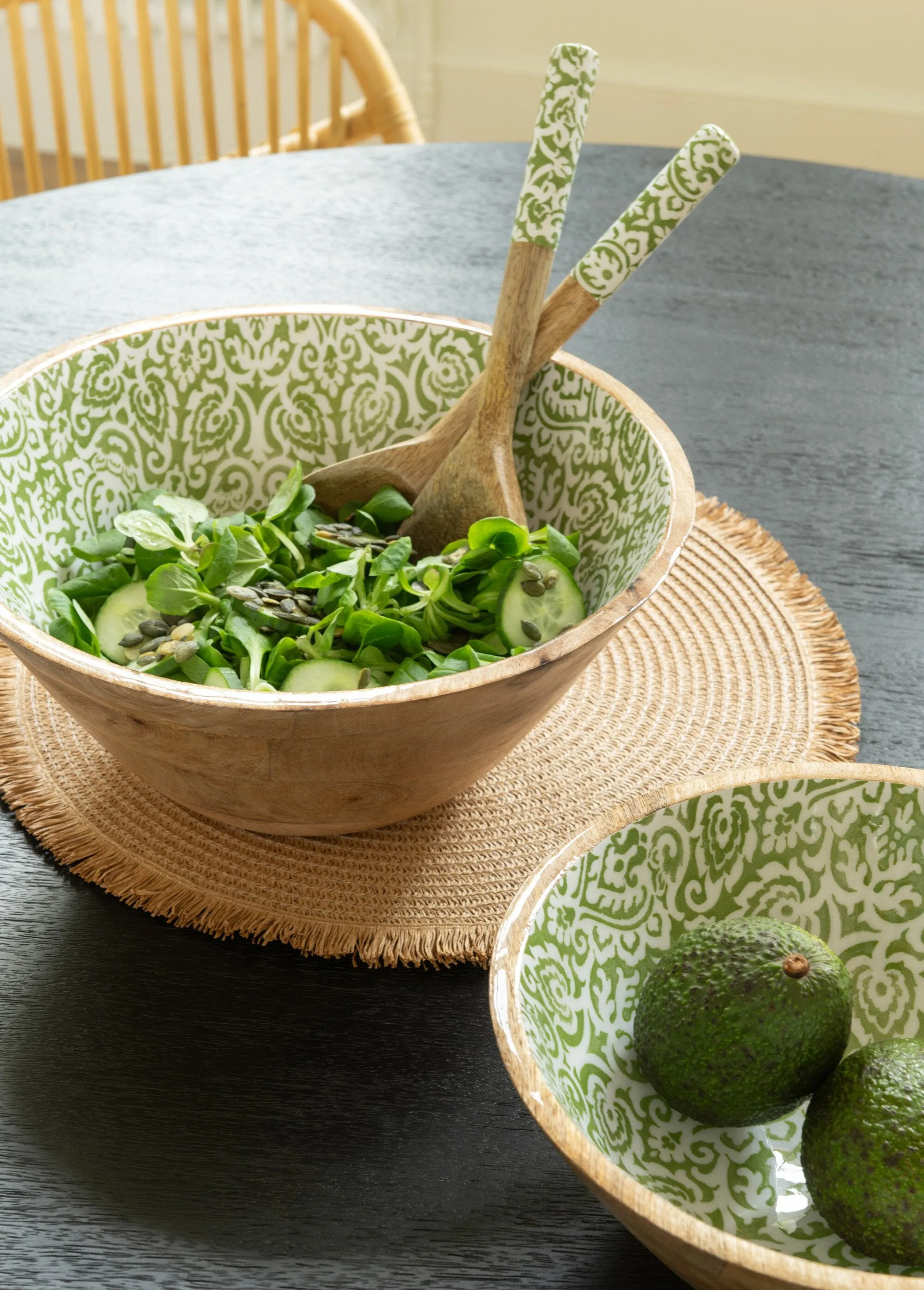 2 wooden arabesque salad servers