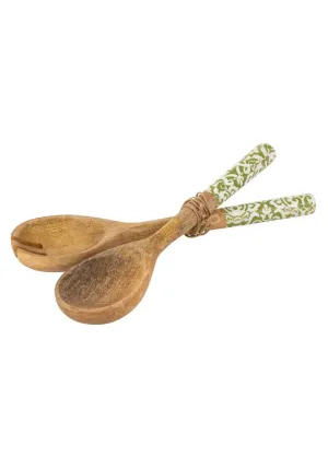 2 wooden arabesque salad servers
