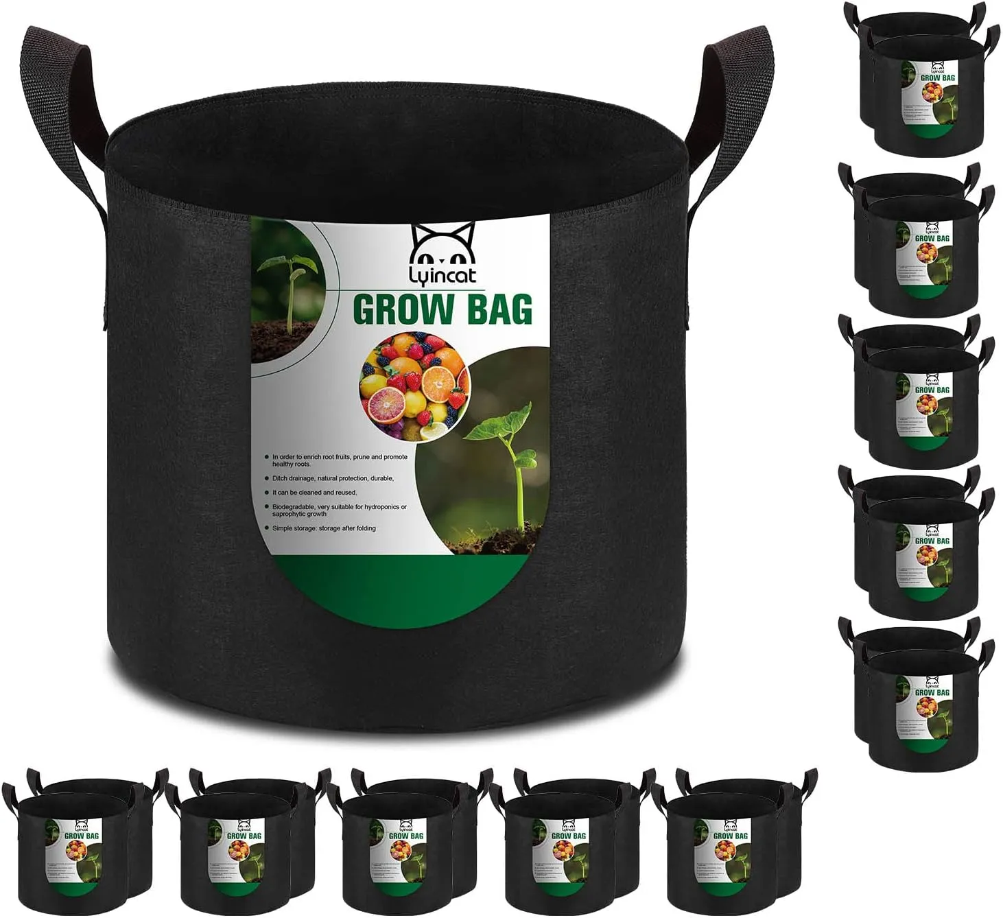 20-Pack 5 Gallon Grow Bags Heavy Duty Thickened Nonwoven Fabric Pots with Durable Handles