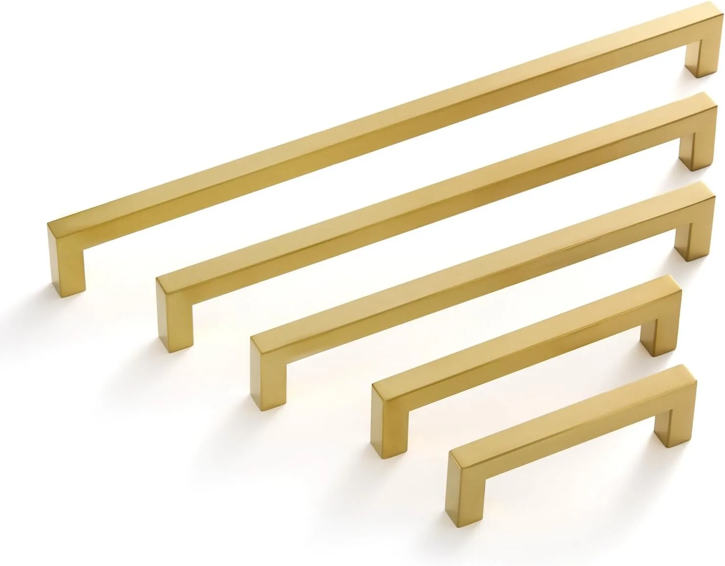 20 Pack Gold Cabinet Handles Square Drawer Pulls 5 inch Hole Centers Brushed Brass Dresser Pulls Cupboard Handles Stainless Steel Kitchen Cabinet Hardware