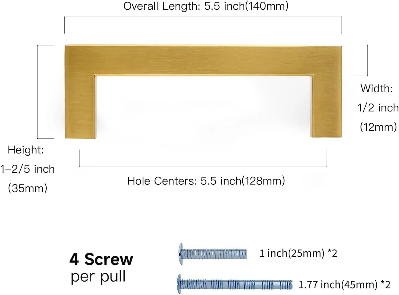 20 Pack Gold Cabinet Handles Square Drawer Pulls 5 inch Hole Centers Brushed Brass Dresser Pulls Cupboard Handles Stainless Steel Kitchen Cabinet Hardware