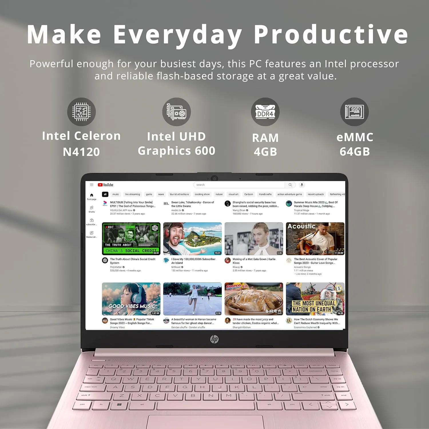 2021 HP Stream 14" HD SVA Laptop Computer, Intel Celeron N4000 Processor, 4GB RAM, 64GB eMMC flash memory, Intel UHD Graphics 600, 1-Year Office, Bluetooth, Win 10S, Rose Pink, 128GB SnowBell USB Card