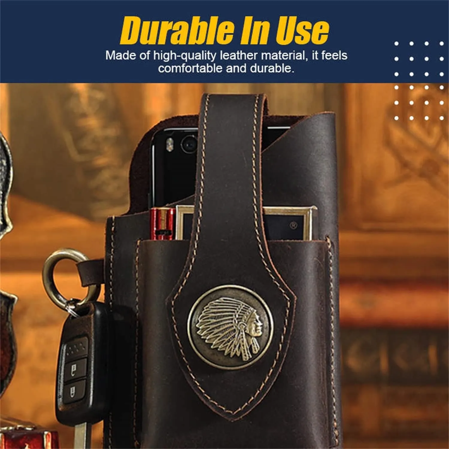 2023 New Multifunctional Leather Mobile Phone Bag with Belt Clip, Premium Rugged Leather Cell Phone Holster with Belt Loop, Belt Phone Pouches Holder for All Phones (Black)