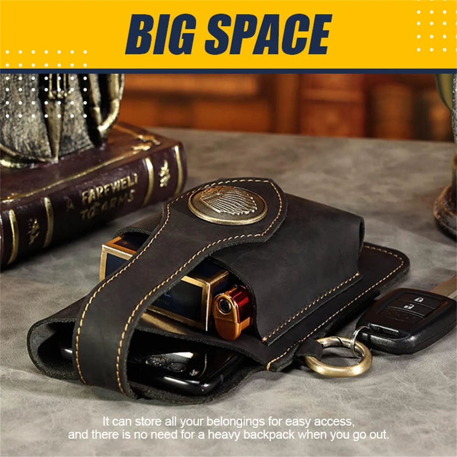 2023 New Multifunctional Leather Mobile Phone Bag with Belt Clip, Premium Rugged Leather Cell Phone Holster with Belt Loop, Belt Phone Pouches Holder for All Phones (Black)