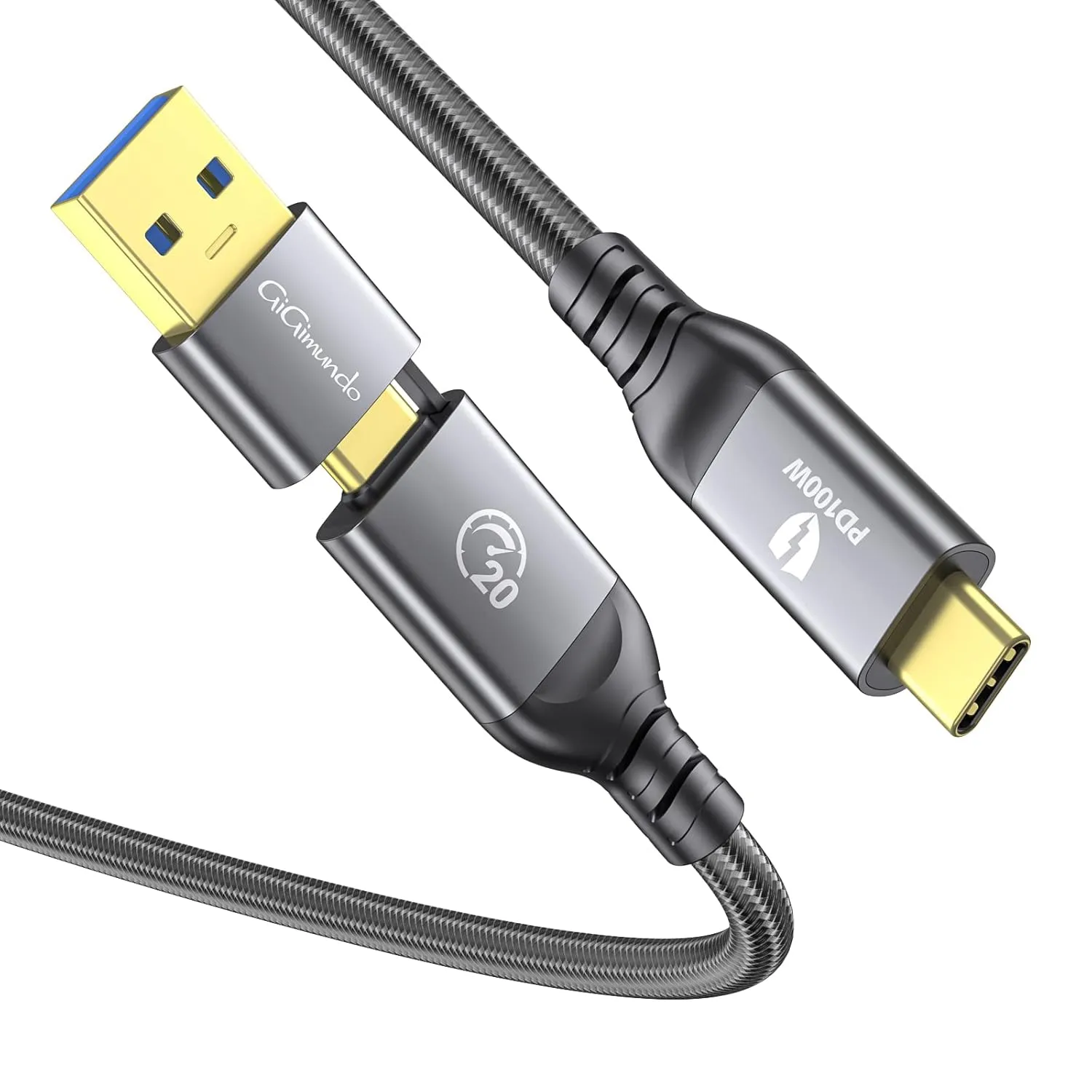20Gbps USB 3.2 Gen 2x2 Cable 6.6 ft, Thunderbolt 3 Compatible, Support 4K 60Hz Video Output, PD 100W 5A Fast Charging for Laptop, MacBooks, iPad Pro, Dell, Phones, Docking etc
