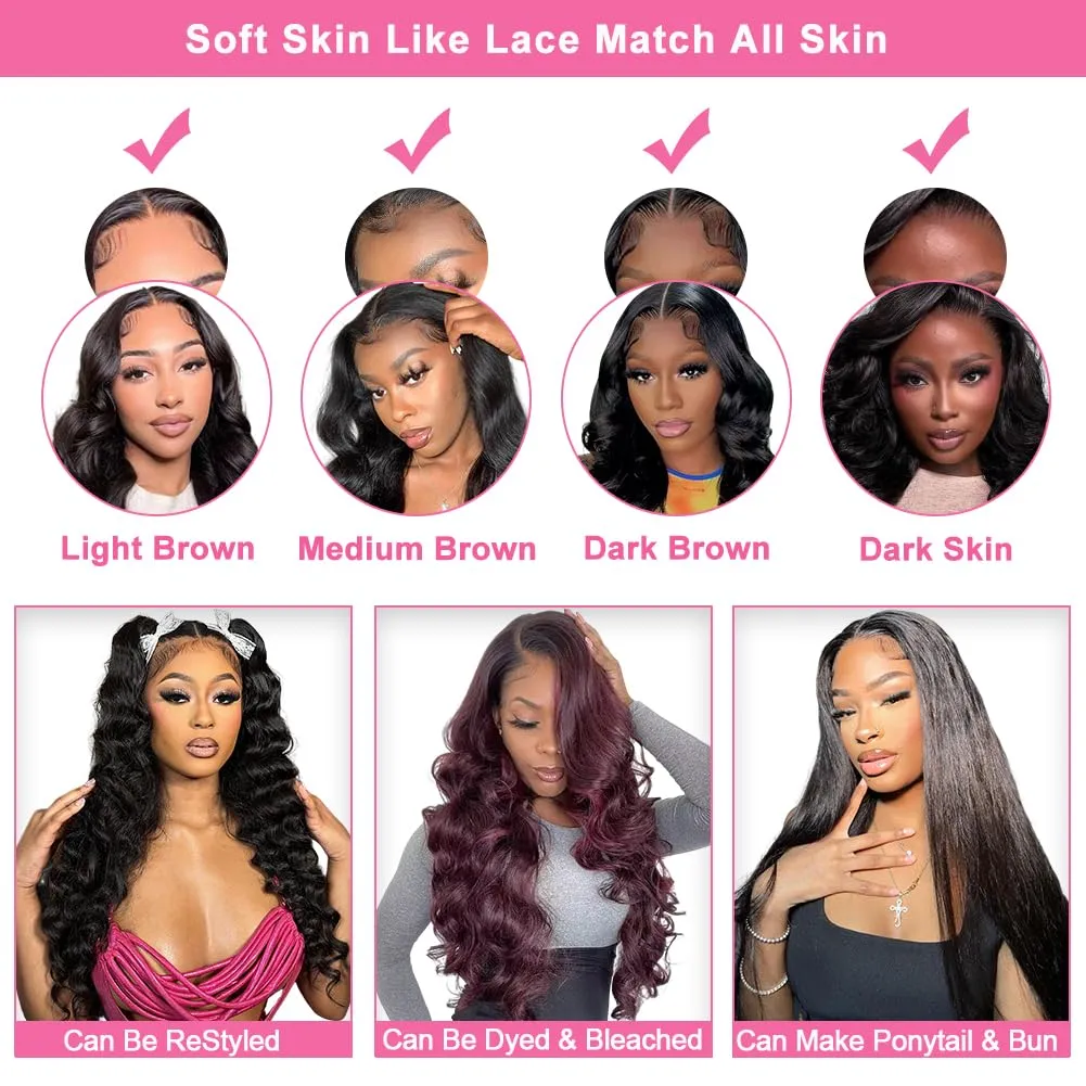26 Inch 210% Density 6x4 Wear and Go Glueless Wigs 100% Real Human Hair Wig Pre Cut Pre Plucked 220g/pc Body Wave Wig Pre Everything Glueless Wig Middle Part Lace Closure Wigs for Black Women