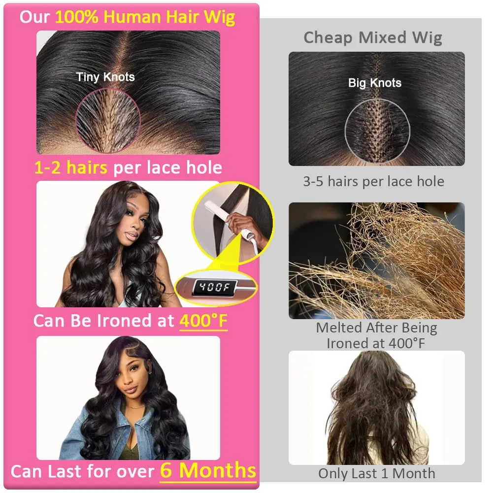 26 Inch 210% Density 6x4 Wear and Go Glueless Wigs 100% Real Human Hair Wig Pre Cut Pre Plucked 220g/pc Body Wave Wig Pre Everything Glueless Wig Middle Part Lace Closure Wigs for Black Women