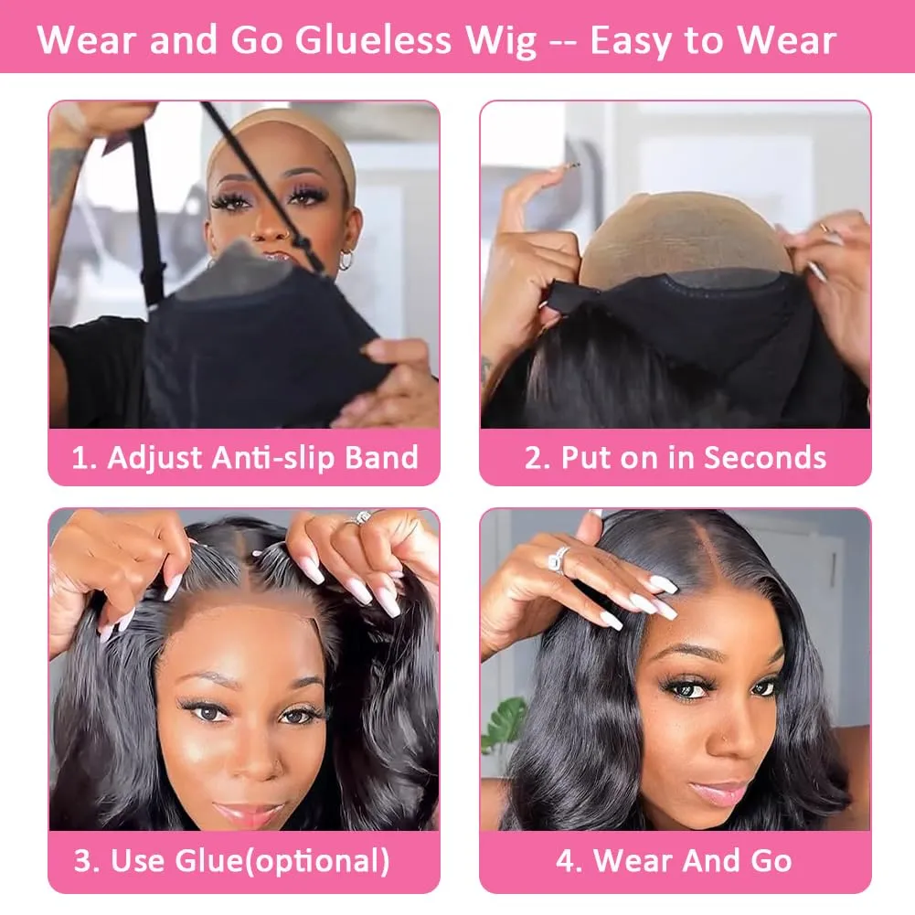 26 Inch 210% Density 6x4 Wear and Go Glueless Wigs 100% Real Human Hair Wig Pre Cut Pre Plucked 220g/pc Body Wave Wig Pre Everything Glueless Wig Middle Part Lace Closure Wigs for Black Women