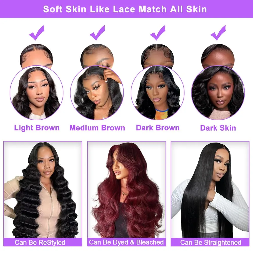 26 Inch 250% Density 6x4 Wear and Go Glueless Wigs,100% Real Human Hair Wig,250g/pc, Skinlike hd Lace Wig Pre Plucked Pre Cut,Body Wave Closure Wigs Human Hair Middle Part
