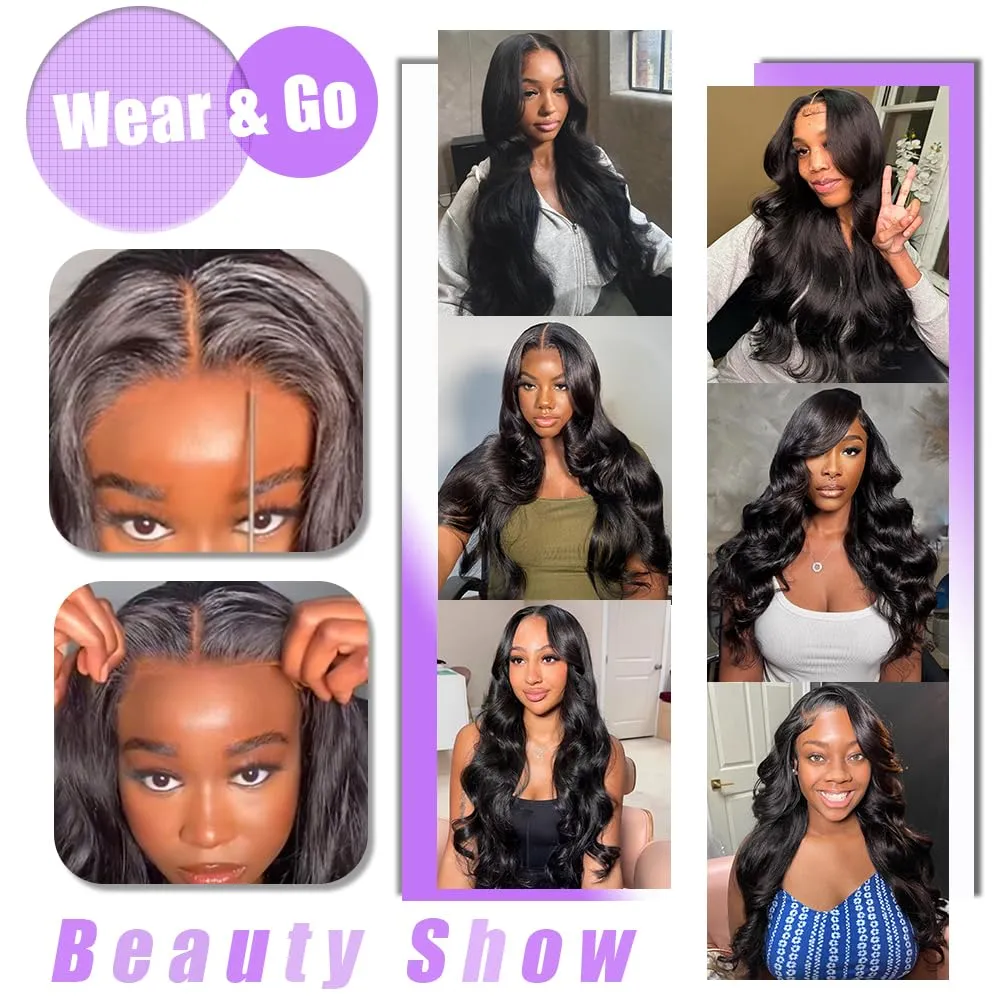 26 Inch 250% Density 6x4 Wear and Go Glueless Wigs,100% Real Human Hair Wig,250g/pc, Skinlike hd Lace Wig Pre Plucked Pre Cut,Body Wave Closure Wigs Human Hair Middle Part