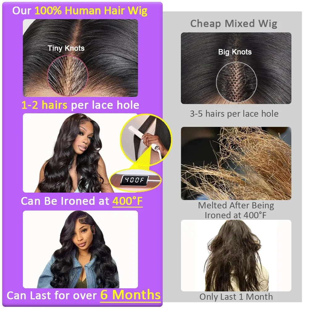 26 Inch 250% Density 6x4 Wear and Go Glueless Wigs,100% Real Human Hair Wig,250g/pc, Skinlike hd Lace Wig Pre Plucked Pre Cut,Body Wave Closure Wigs Human Hair Middle Part