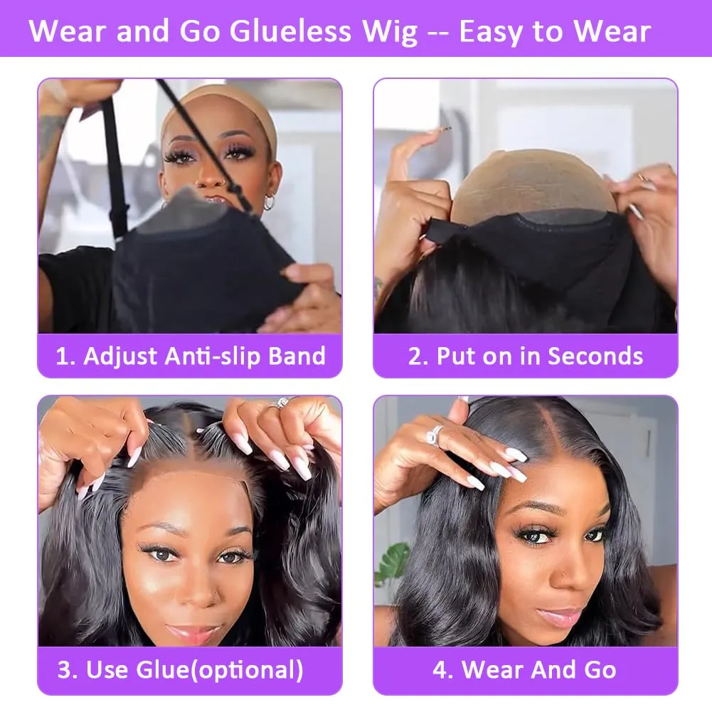 26 Inch 250% Density 6x4 Wear and Go Glueless Wigs,100% Real Human Hair Wig,250g/pc, Skinlike hd Lace Wig Pre Plucked Pre Cut,Body Wave Closure Wigs Human Hair Middle Part