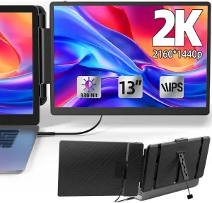2K Laptop Monitor Extender - 13" IPS 1440P Dual Monitor Attachment Laptop Plug & Play Multiple Screens for 13"-17" Laptop Compatible with Wins Mac Dex Chrome Travel Gaming Work