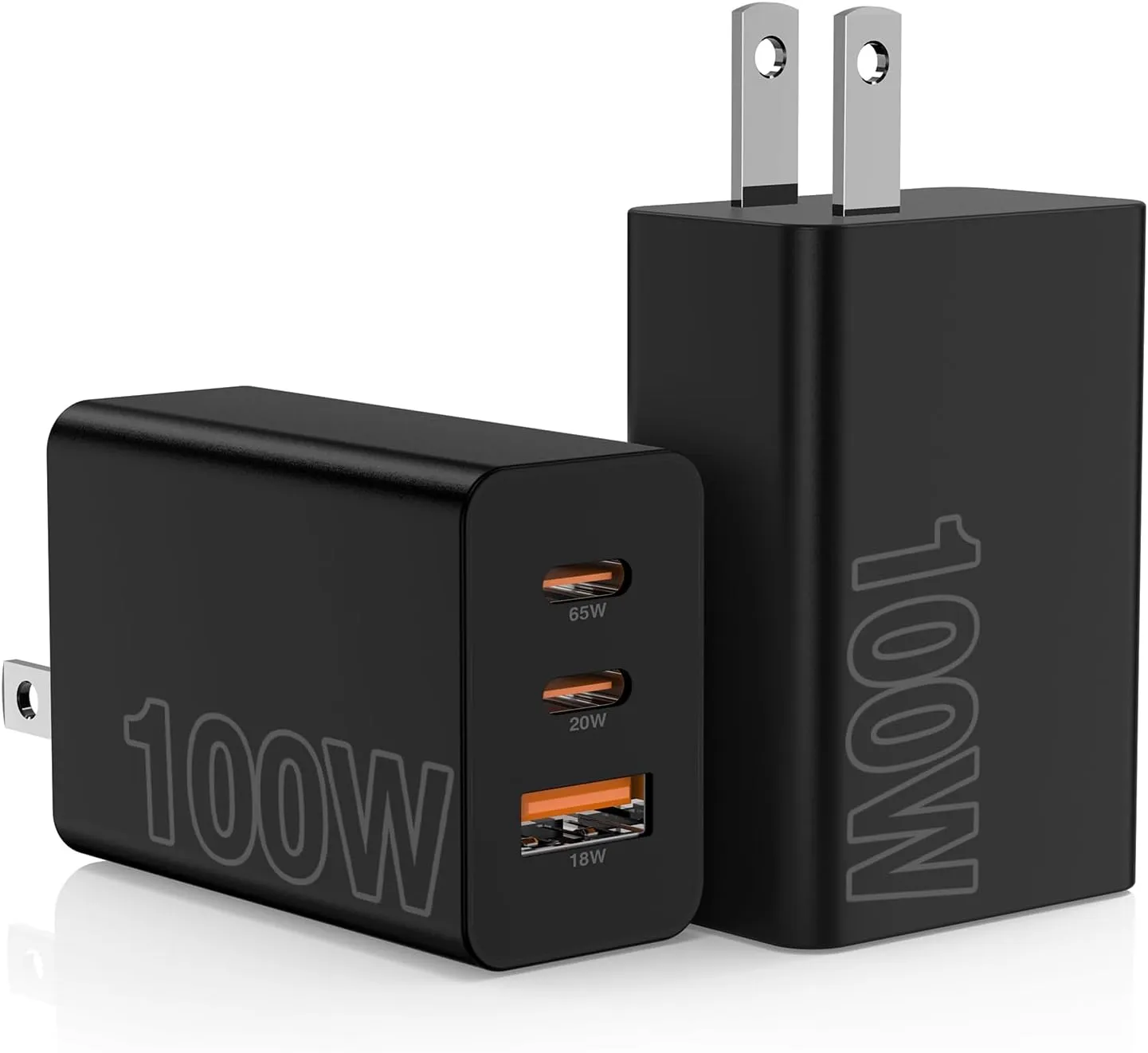 2Pack 100W USB C Wall Charger Block,3-Port (65w 20W 18w) Super Fast Charging Power Adapter,Multi USB C Charging Hub Plug Cube for MacBook,iPad Pro, Galaxy S25, iPhone 16/15 and More-Black
