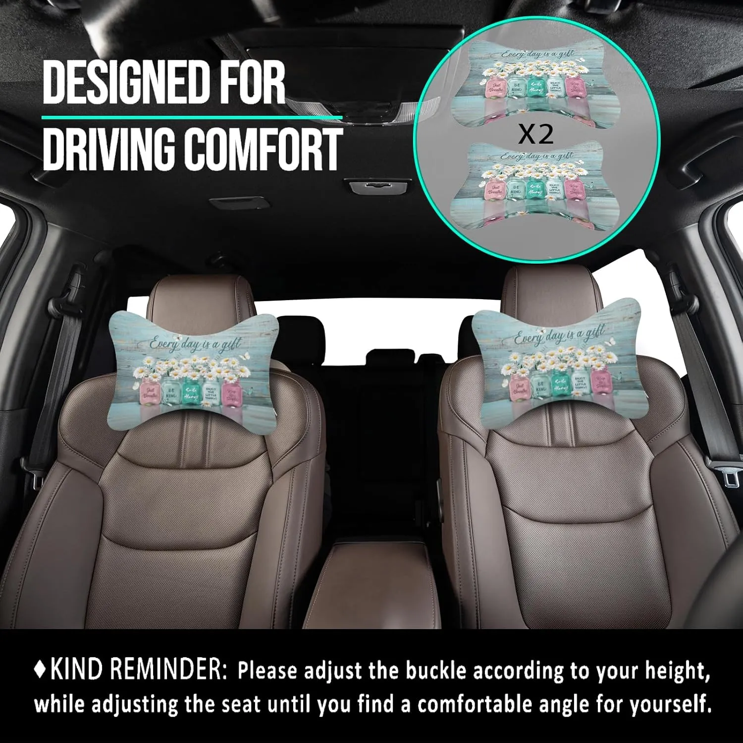 2Pcs Bible Super Comfy Car Headrest Pillow for Neck Support 100% Memory Foam & Breathable Removable Cover Car Neck Pain Relief with Adjustable Strap - Softness Travel Car Neck Pillow