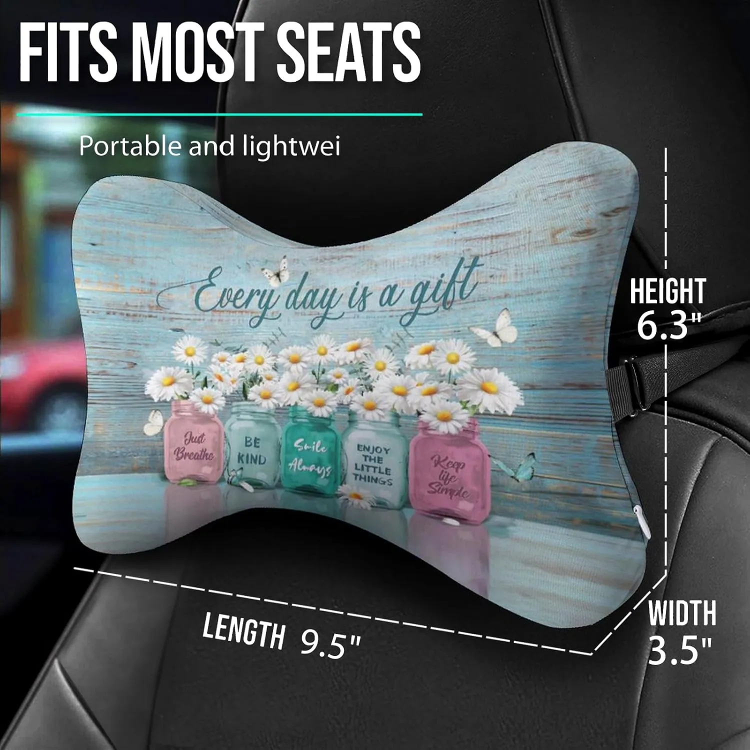 2Pcs Bible Super Comfy Car Headrest Pillow for Neck Support 100% Memory Foam & Breathable Removable Cover Car Neck Pain Relief with Adjustable Strap - Softness Travel Car Neck Pillow