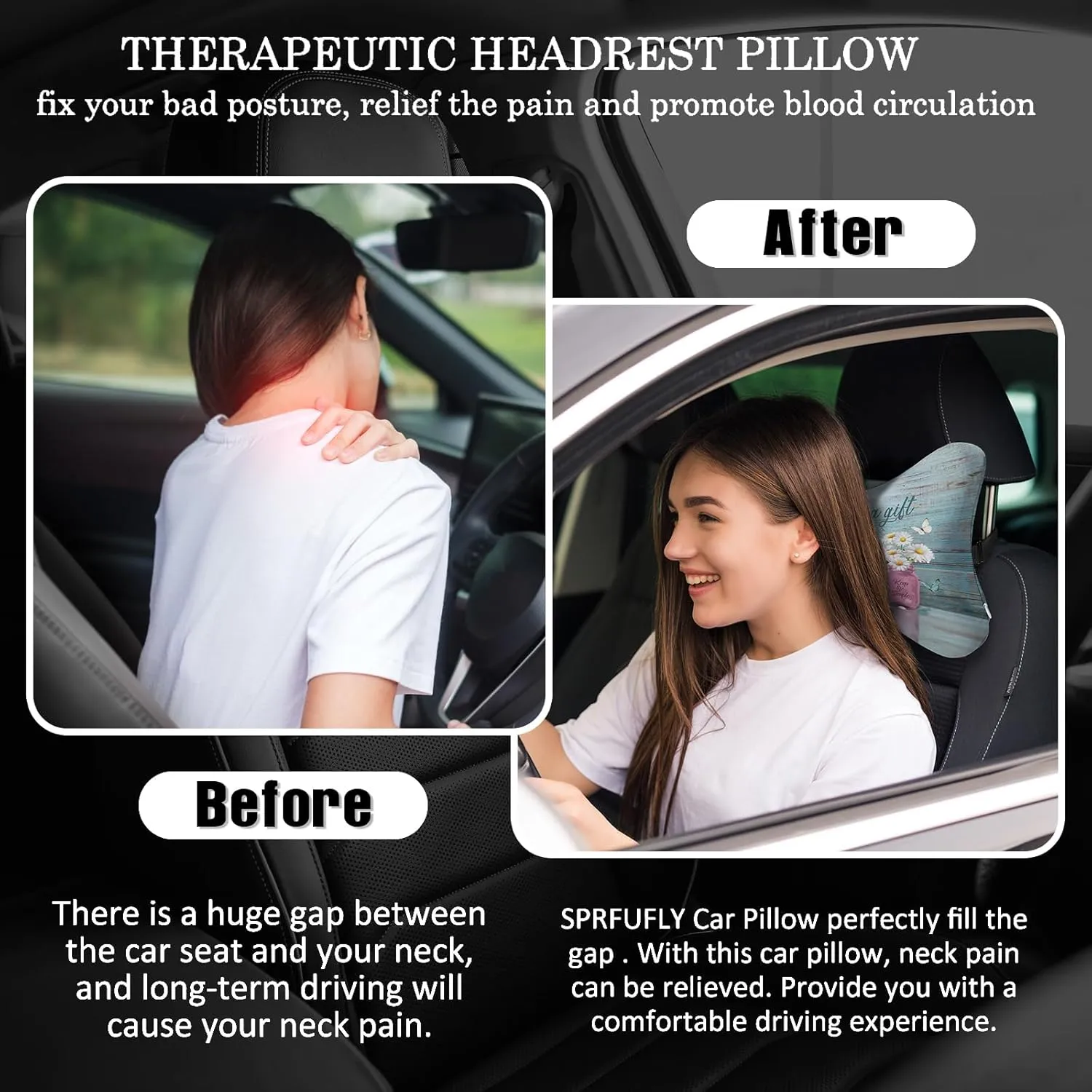 2Pcs Bible Super Comfy Car Headrest Pillow for Neck Support 100% Memory Foam & Breathable Removable Cover Car Neck Pain Relief with Adjustable Strap - Softness Travel Car Neck Pillow
