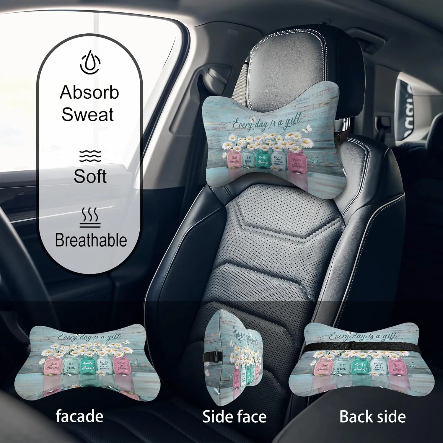 2Pcs Bible Super Comfy Car Headrest Pillow for Neck Support 100% Memory Foam & Breathable Removable Cover Car Neck Pain Relief with Adjustable Strap - Softness Travel Car Neck Pillow