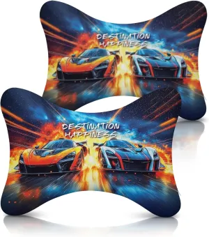 2Pcs Cool Super Comfy Car Headrest Pillow for Neck Support 100% Memory Foam & Breathable Removable Cover Car Neck Pain Relief with Adjustable Strap - Softness Travel Car Neck Pillow