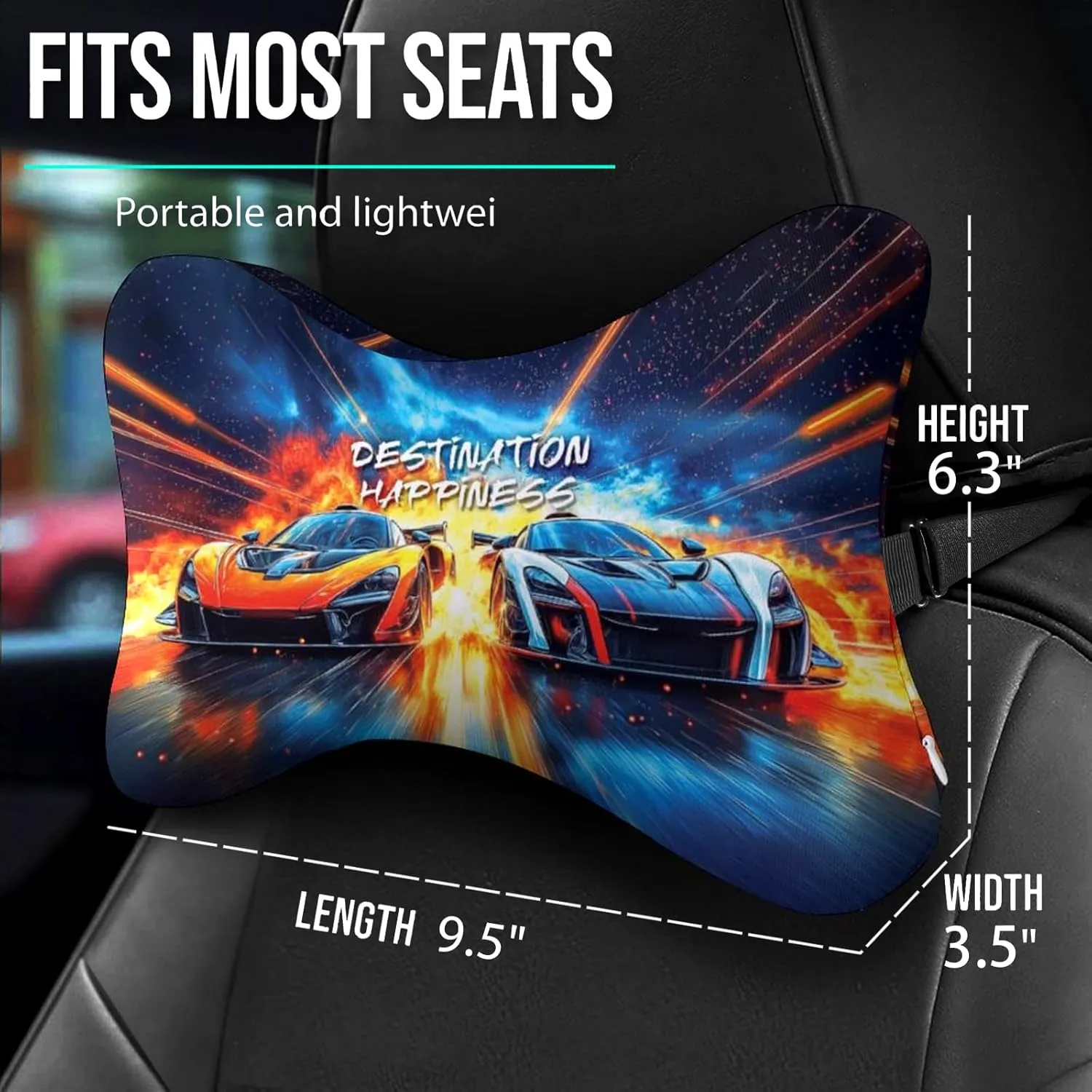 2Pcs Cool Super Comfy Car Headrest Pillow for Neck Support 100% Memory Foam & Breathable Removable Cover Car Neck Pain Relief with Adjustable Strap - Softness Travel Car Neck Pillow