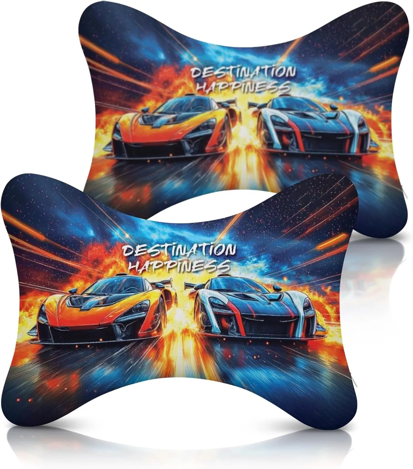 2Pcs Cool Super Comfy Car Headrest Pillow for Neck Support 100% Memory Foam & Breathable Removable Cover Car Neck Pain Relief with Adjustable Strap - Softness Travel Car Neck Pillow