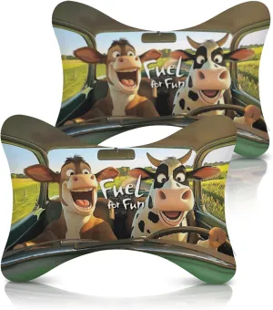 2Pcs Funny Cow Super Comfy Car Headrest Pillow for Neck Support 100% Memory Foam & Breathable Removable Cover Car Neck Pain Relief with Adjustable Strap - Softness Travel Car Neck Pillow