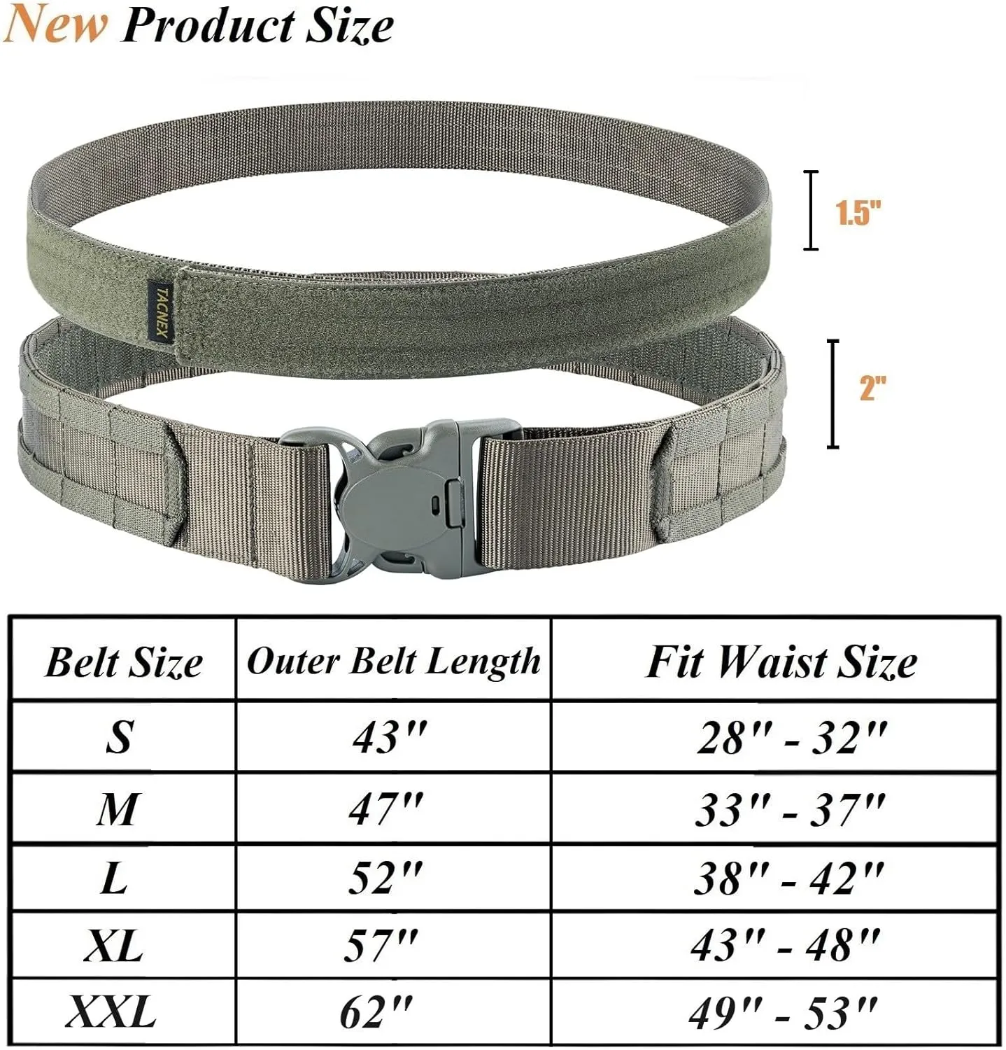 2" MOLLE Duty Belt w/ 1.5" Inner Belt Tactical Gear Holster Utility Carry Belt Range Battle Competition Equipment Belt