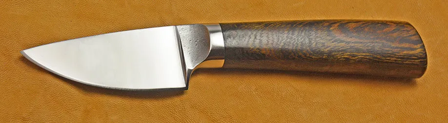 3 inch Dropped Edge Utility Knife with Dendritic Cobalt Blade and Ironwood Handle.