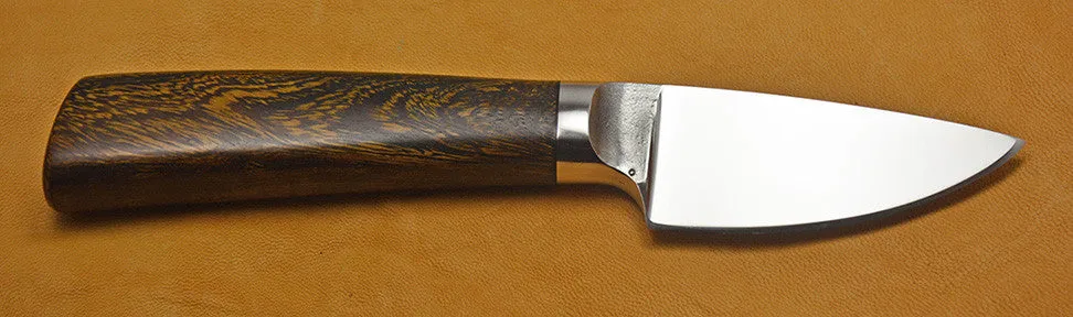 3 inch Dropped Edge Utility Knife with Dendritic Cobalt Blade and Ironwood Handle.